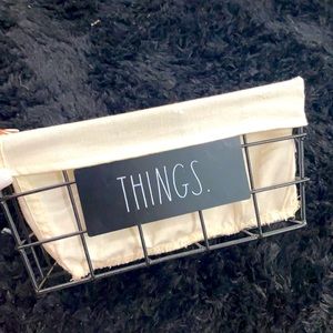 Rae Dunn THINGS black wire basket with fabric liner NWT